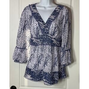 Madison Studio Blue & White Boho/Peasant/Cottage Tunic 6